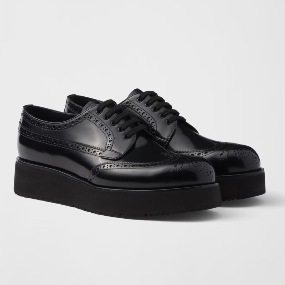 PRADA Women’s Brushed Leather Platform Brogue Derby Shoes